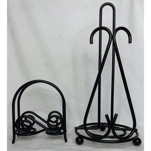 Wrought Iron Black Scroll Arch Napkin and Paper Towel Holders Set Metal Kitchen